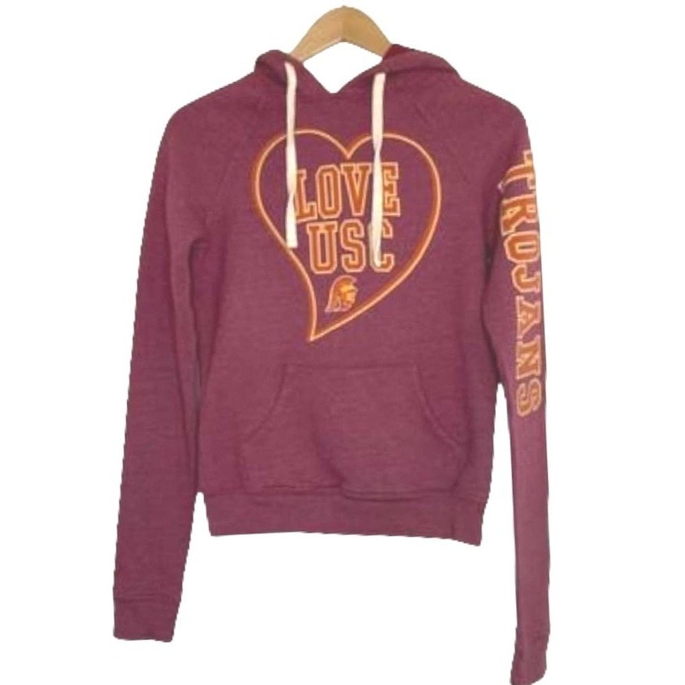 USC Trojans Hoodie XS Love USC Spirit Collegiate Heart Graphic Pullover Maroon